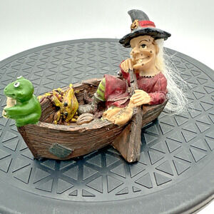 Vtg. Halloween Witch In Boat With Frog Figurine K's Collection